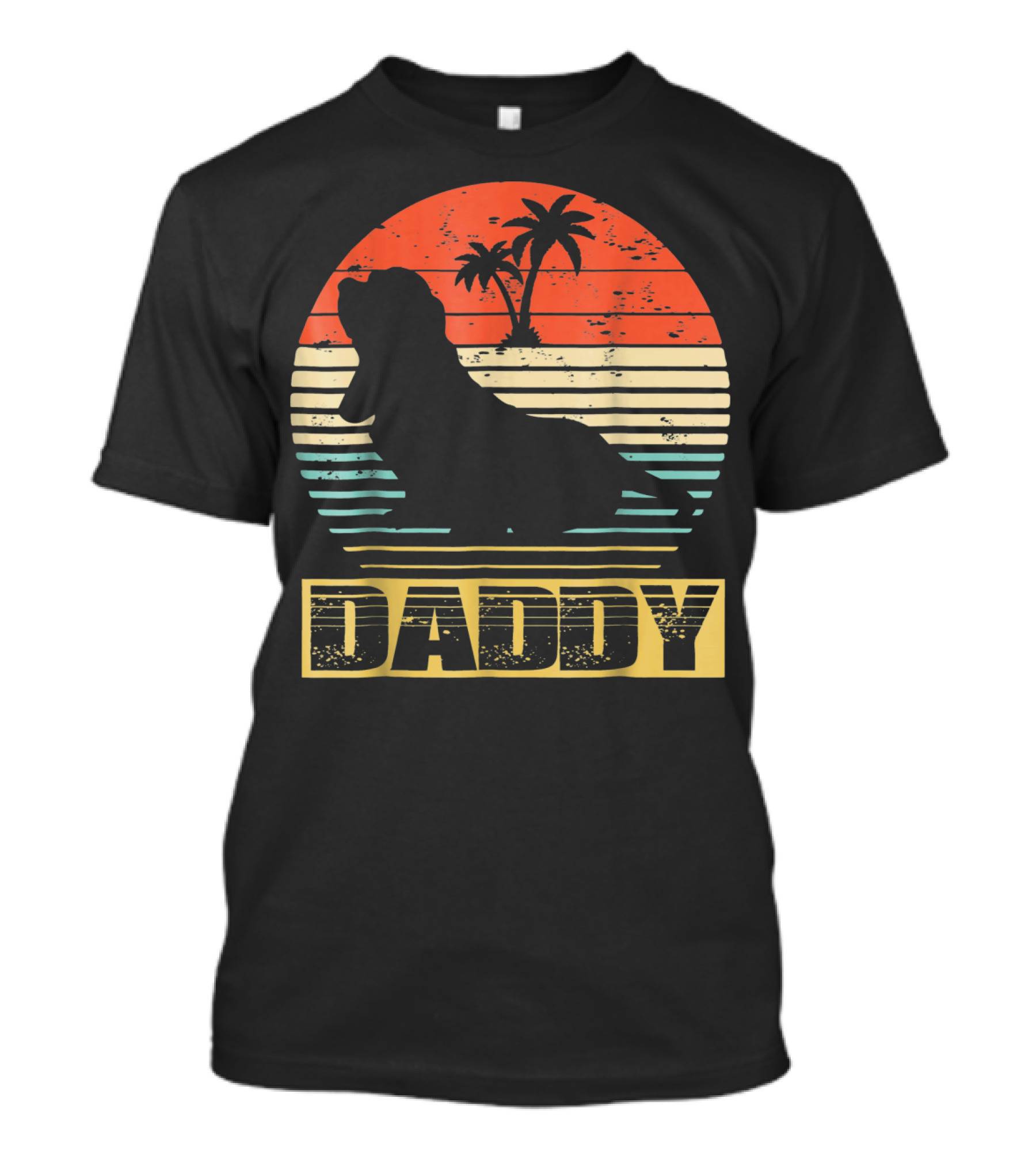 Mens Daddy Dog Basset Hound Sunset Island T-Shirt