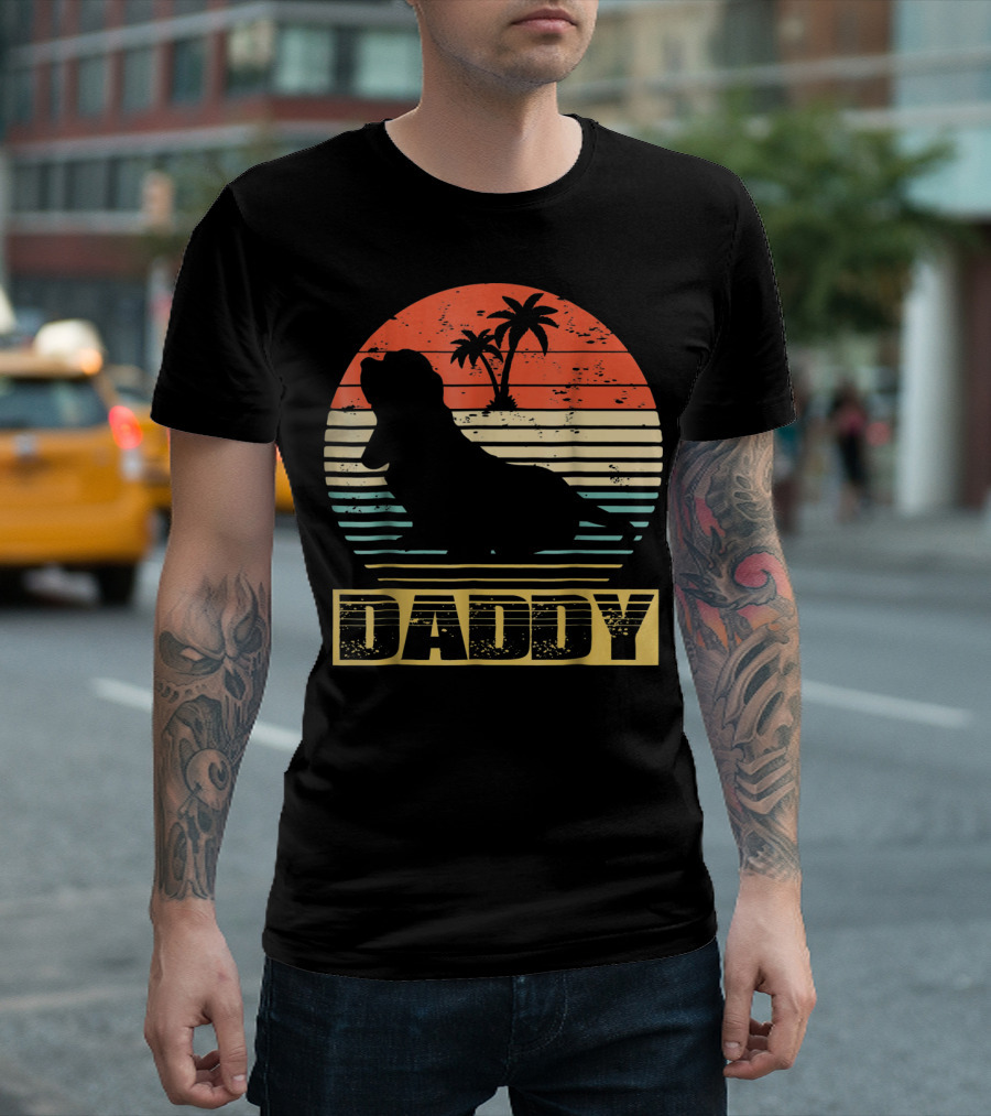 Mens Daddy Dog Basset Hound Sunset Island T-Shirt