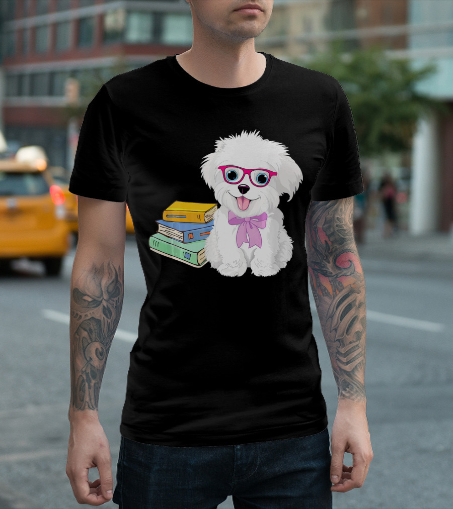 Havanese Geek Dogeek Dogs with Books and Glasses T-Shirt