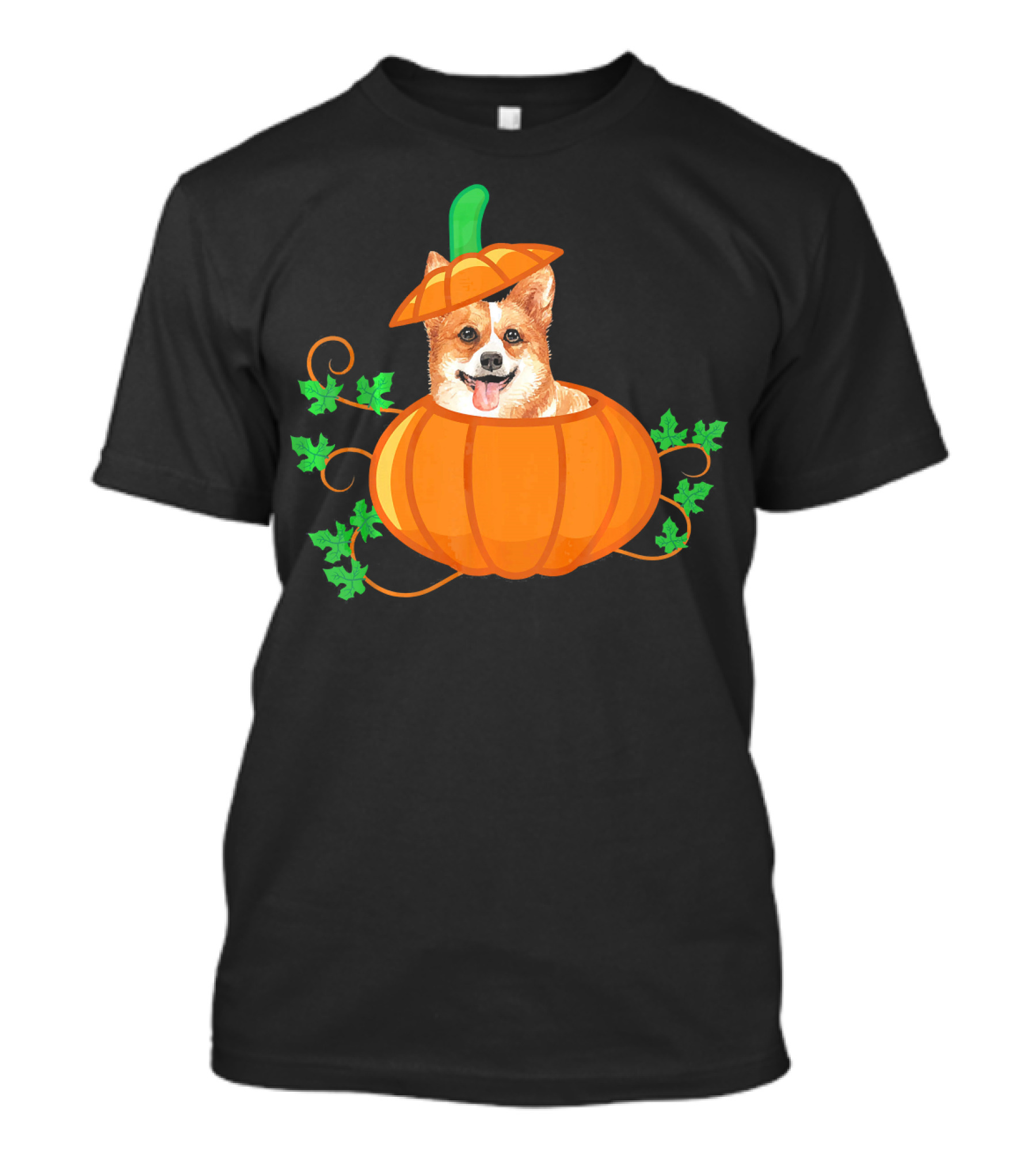 Funny Thanksgiving Corgi Inside A Pumpkin With Leaves T-Shirt