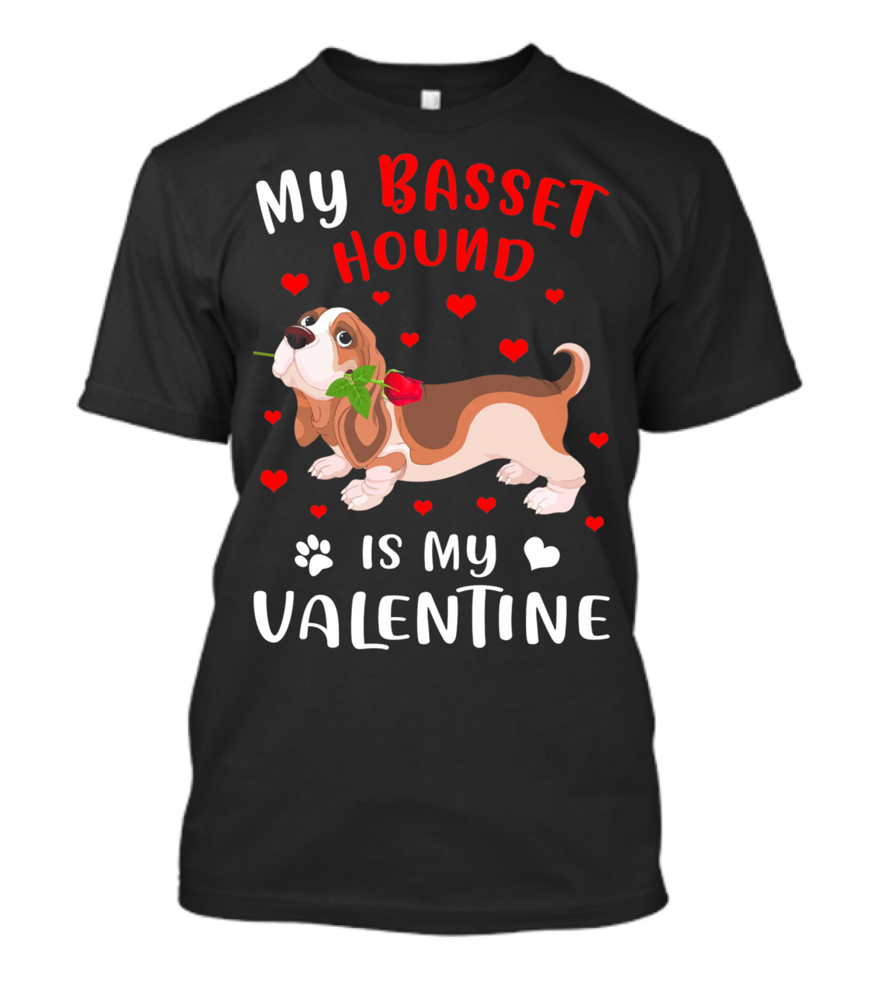 My Basset Hound Is My Valentine With Hearts And Rose T-Shirt