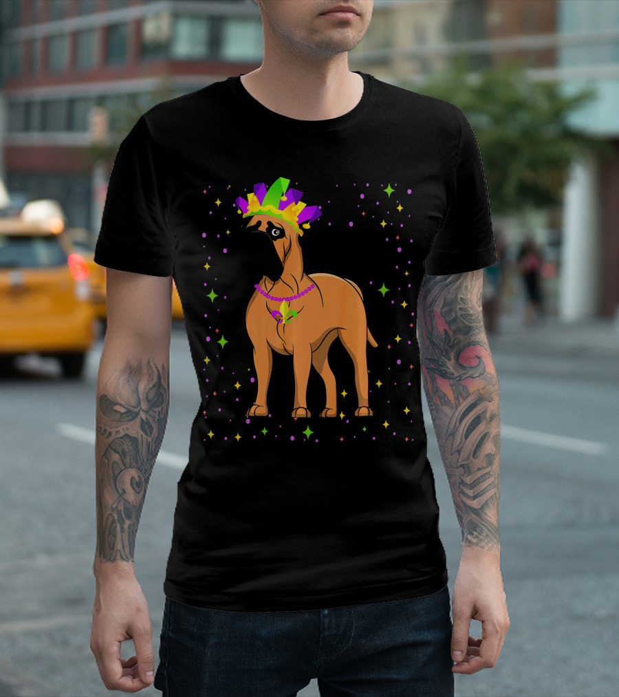 Funny Bullmastiff Dog Mask Beads Mardi Gras Festive T-Shirt