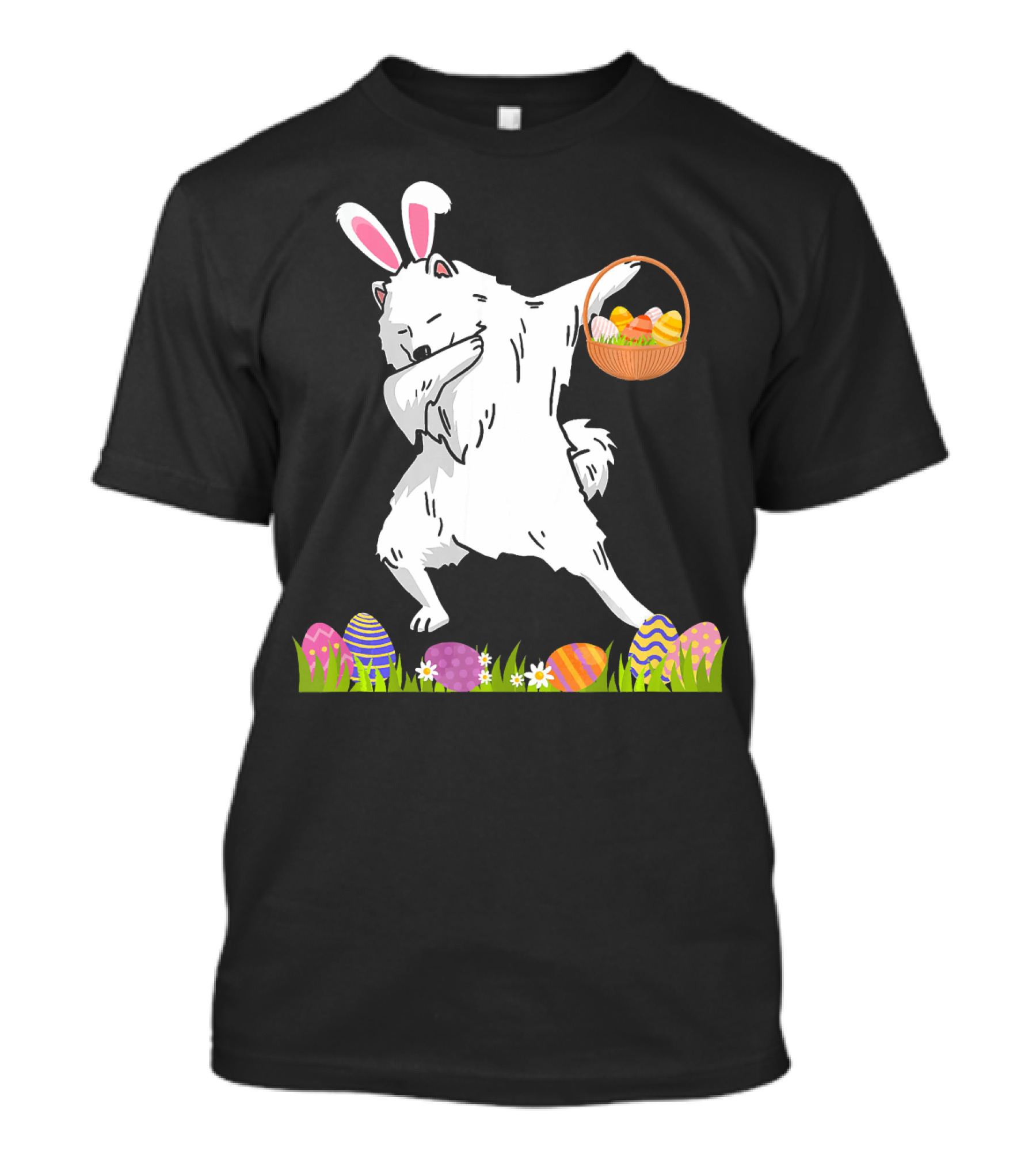 Funny Samoyed Dog Dabbing With Easter Eggs And Bunny Ears For Happy Easter T-Shirt