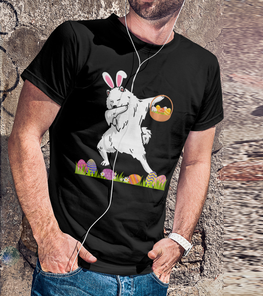 Funny Samoyed Dog Dabbing With Easter Eggs And Bunny Ears For Happy Easter T-Shirt