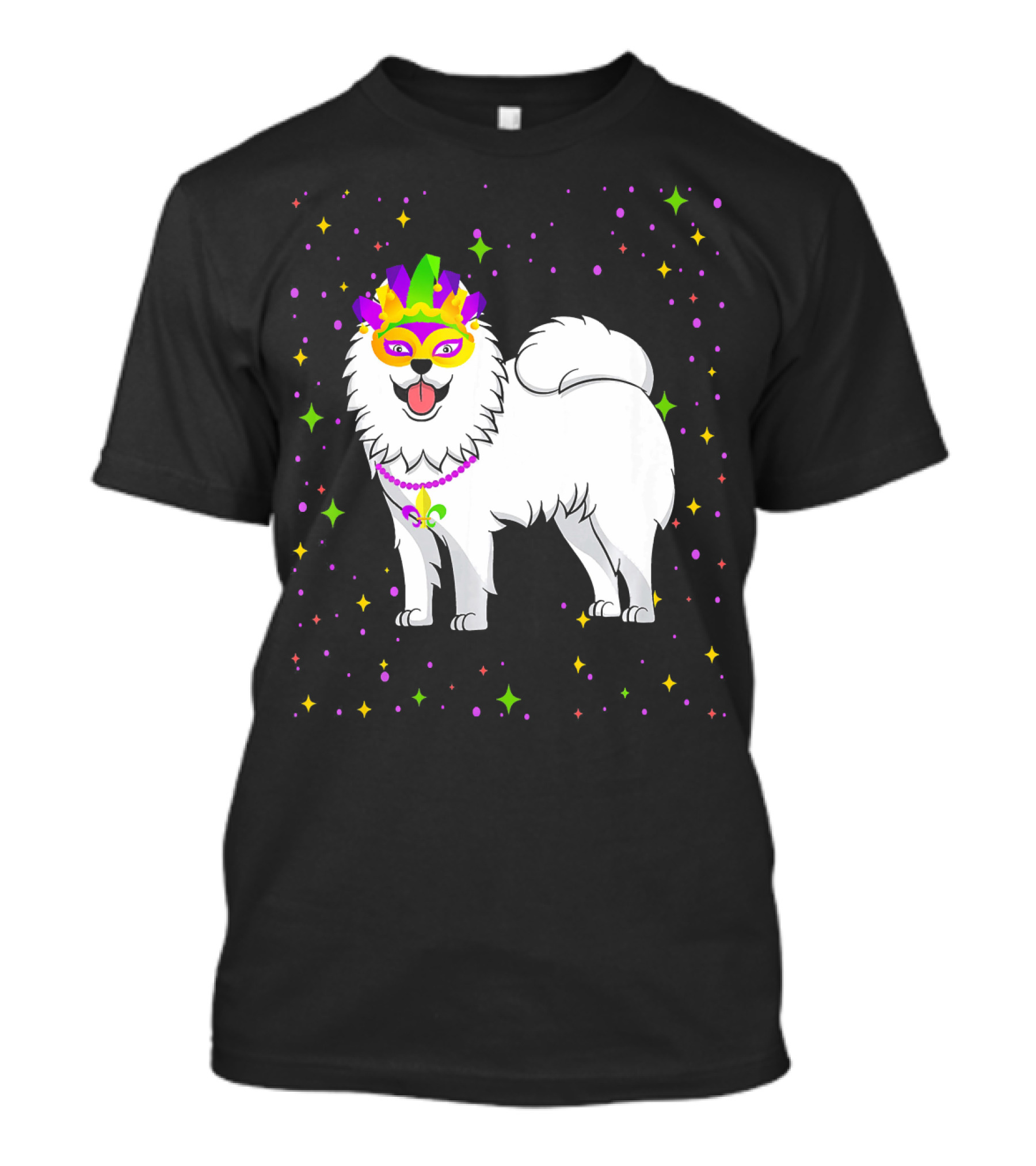 Samoyed Dog Mardi Gras Mask And Beads T-Shirt