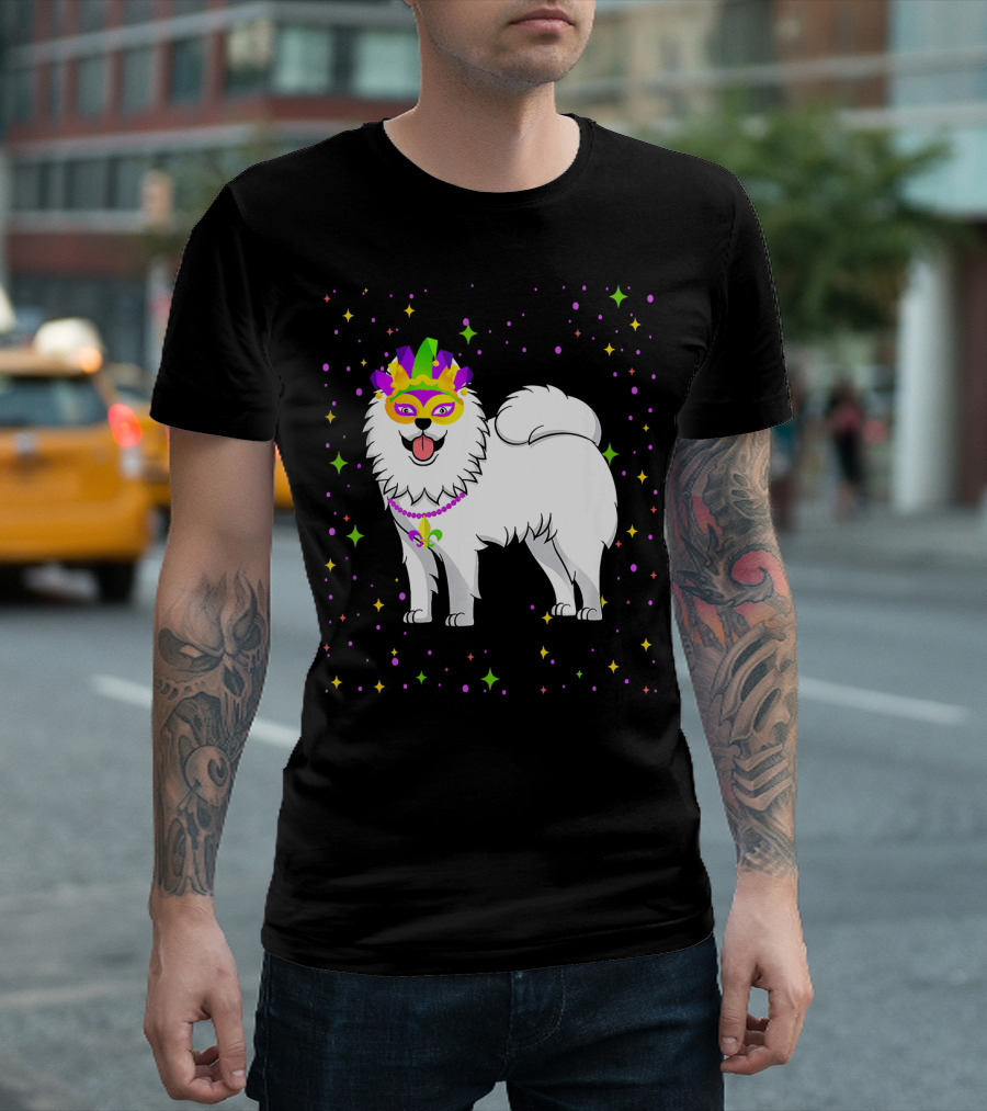 Samoyed Dog Mardi Gras Mask and Beads T-Shirt