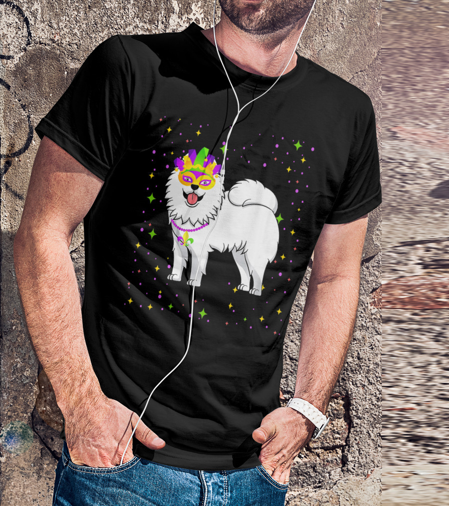 Samoyed Dog Mardi Gras Mask And Beads T-Shirt