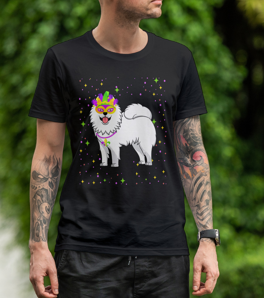 Samoyed Dog Mardi Gras Mask And Beads T-Shirt