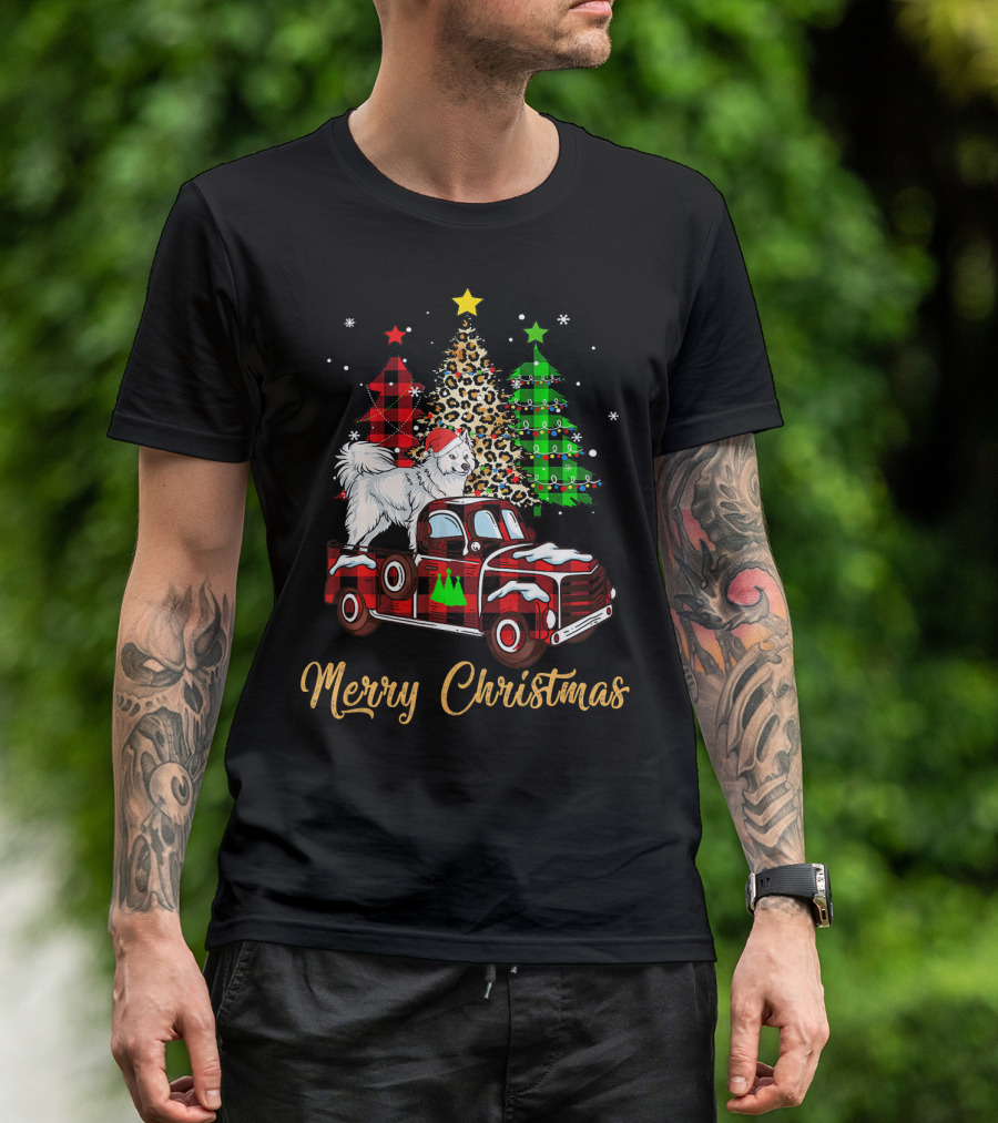 Merry Christmas Funny Samoyed Red Plaid Truck Christmas Trees T-Shirt