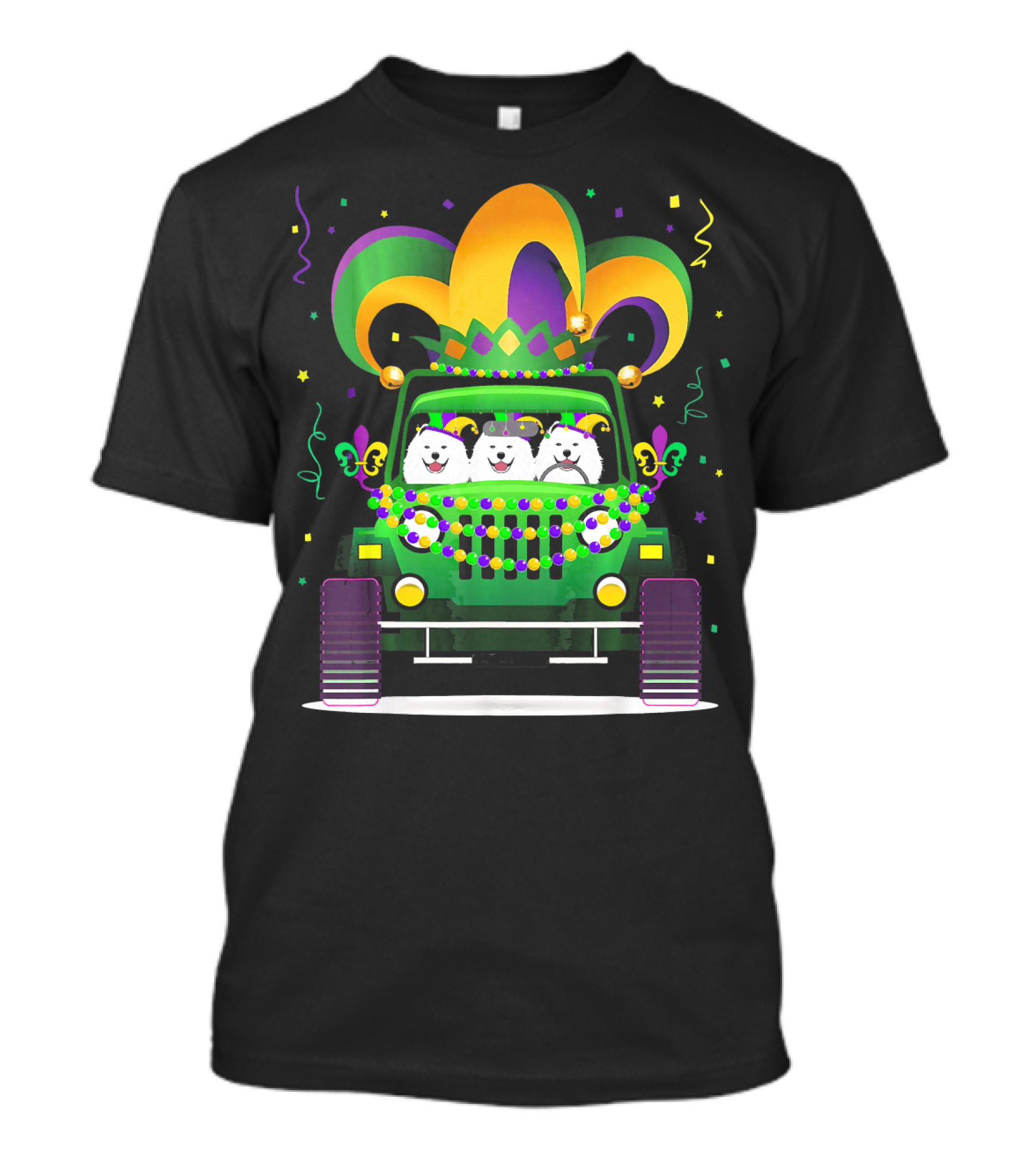 Samoyed Jeep Adventure Mardi Gras T-Shirt