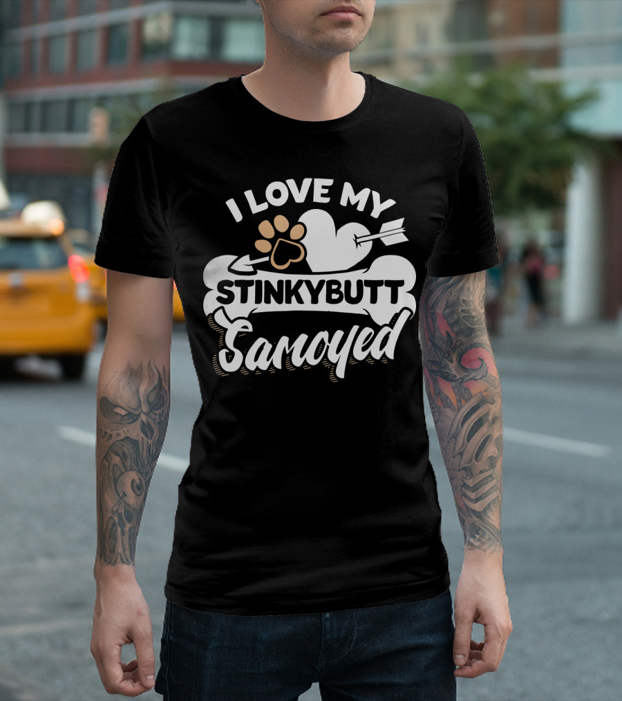 I Love My Stinkybutt Samoyed Paw Heart Arrow T-Shirt