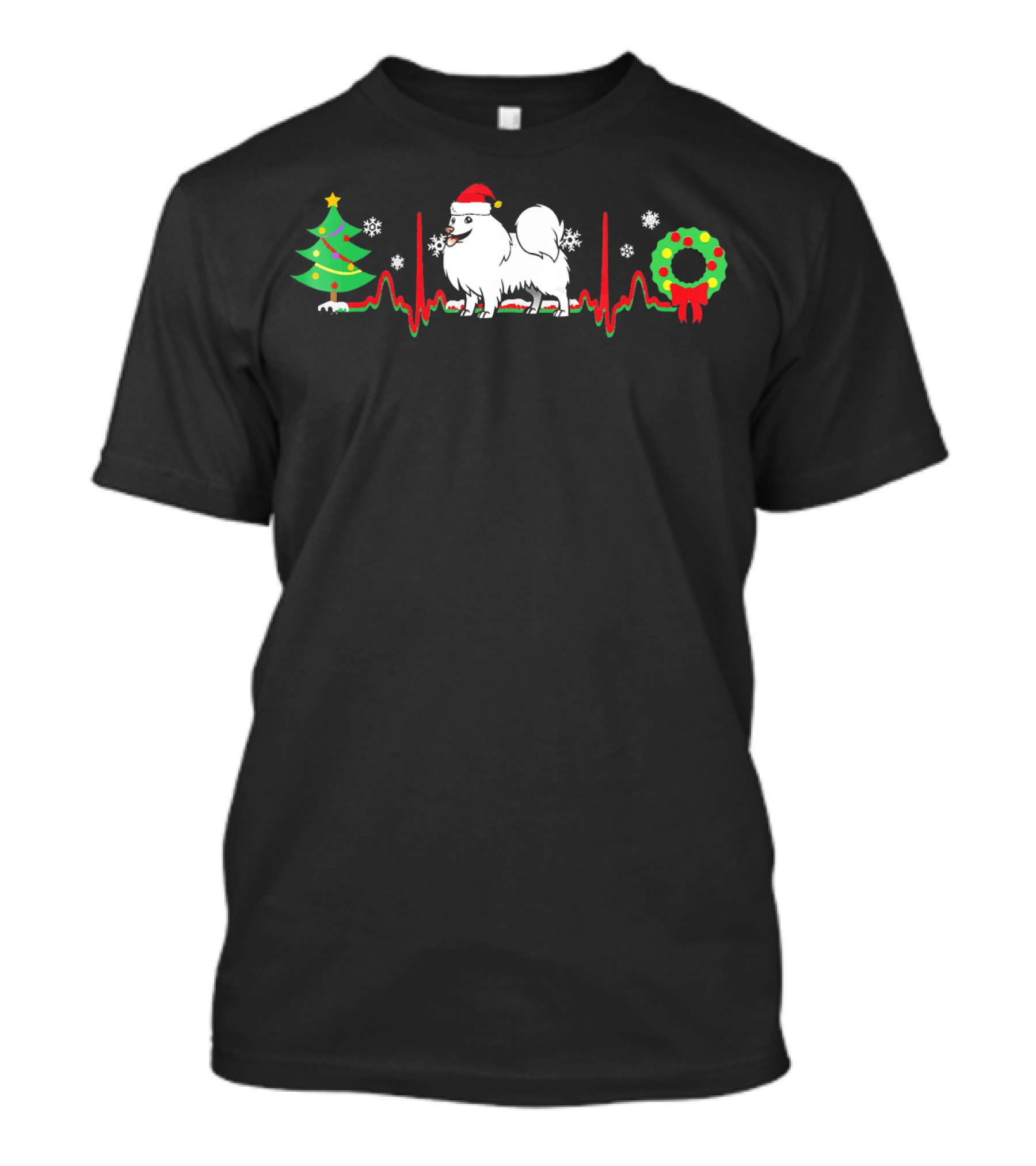 Funny Christmas Heartbeat Samoyed Santa Hat Snowflakes Wreath Tree T-Shirt