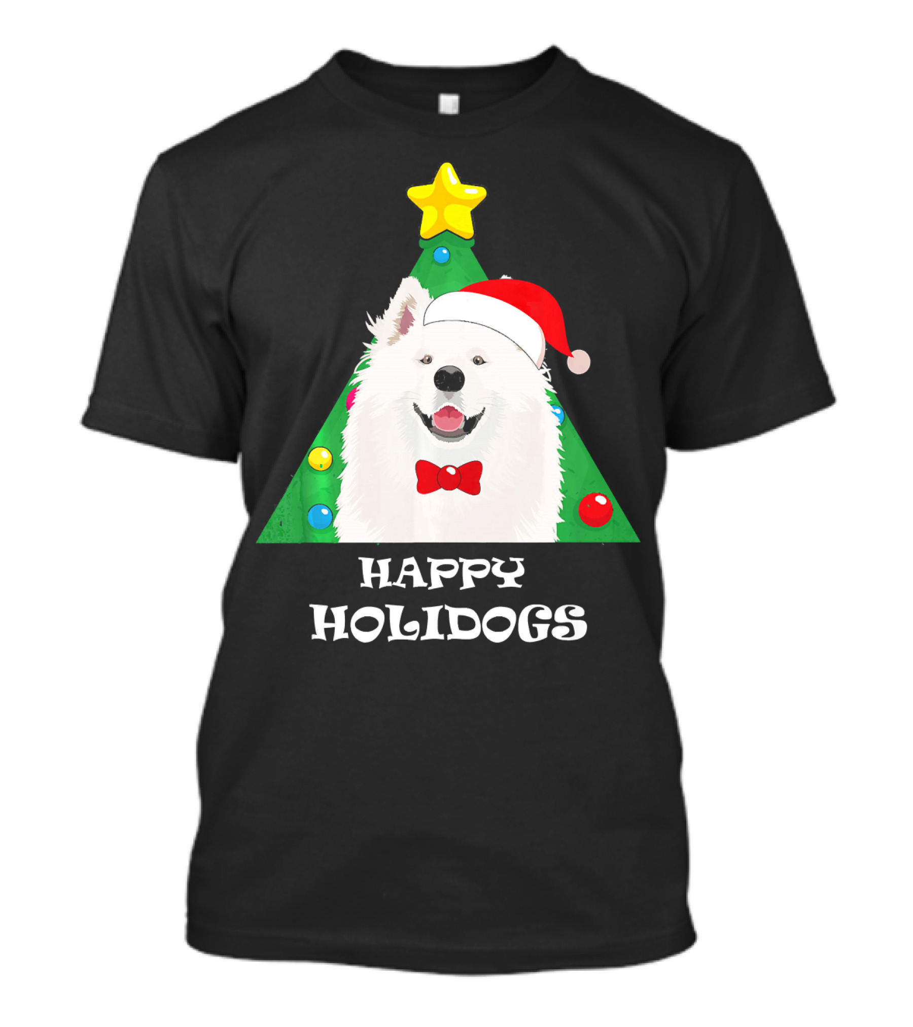Happy Holidogs Funny Cute Samoyed Christmas Tree Star Santa Hat T-Shirt
