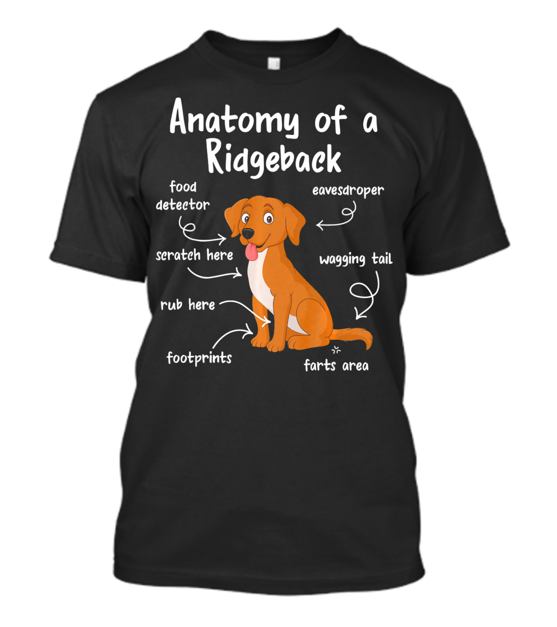 Anatomy Of A Ridgeback Funny Dog Lover Food Detector Wagging Tail T-Shirt