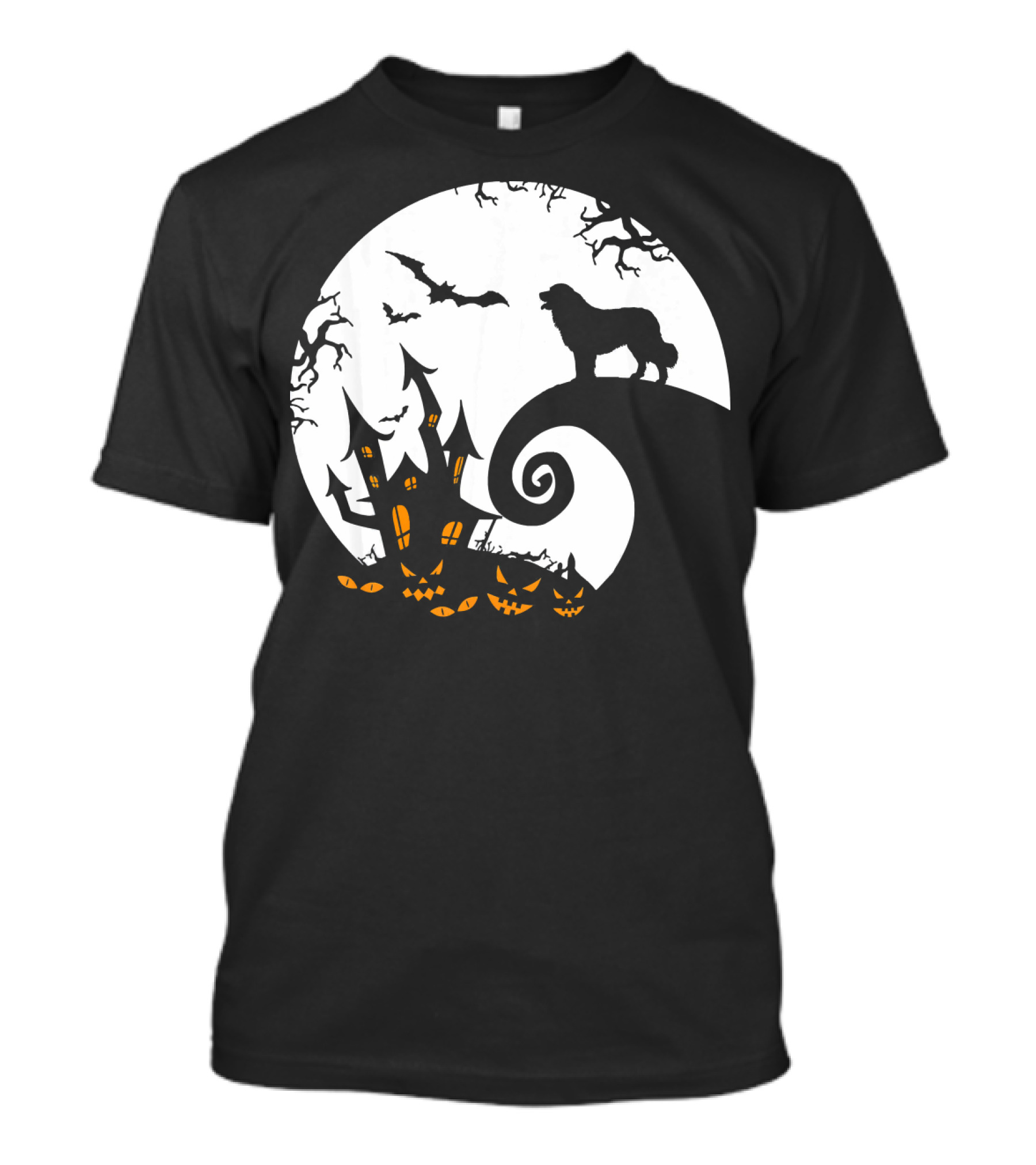 Funny Leonberger And Moon Halloween Night With Haunted House And Bats T-Shirt