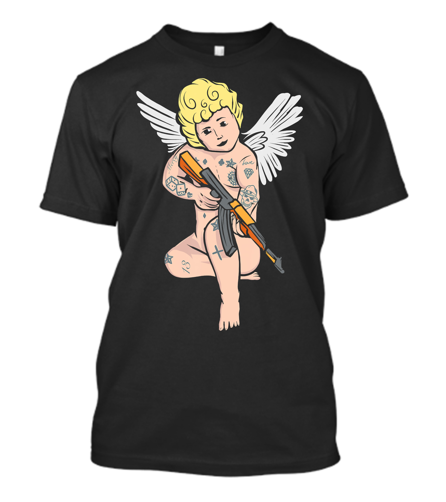 Aesthetic Angel Soft Grunge Tattooed Cupid Holding Gun T-Shirt