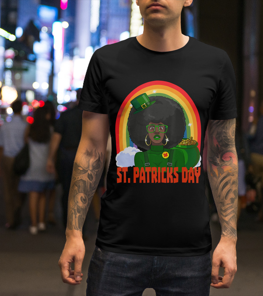 St. Patrick's Day African American Female Leprechaun Rainbow Gold T-Shirt