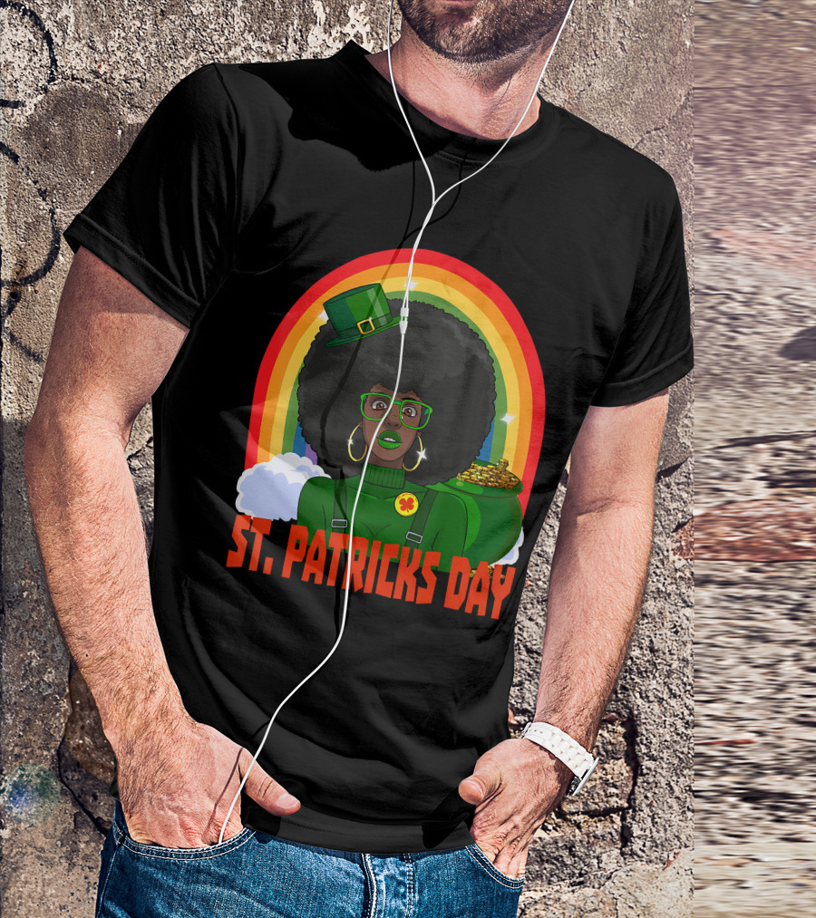 St. Patrick's Day African American Female Leprechaun Rainbow Gold T-Shirt
