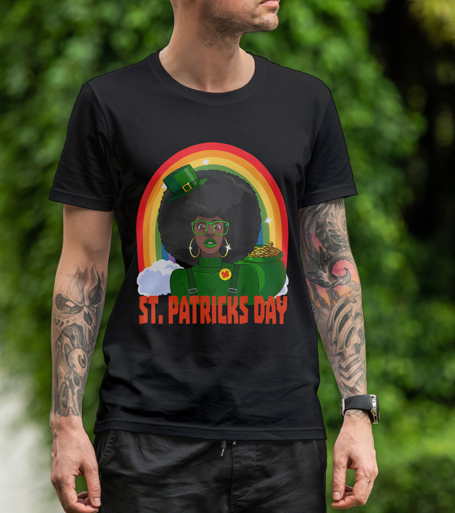 St. Patrick's Day African American Female Leprechaun Rainbow Gold T-Shirt