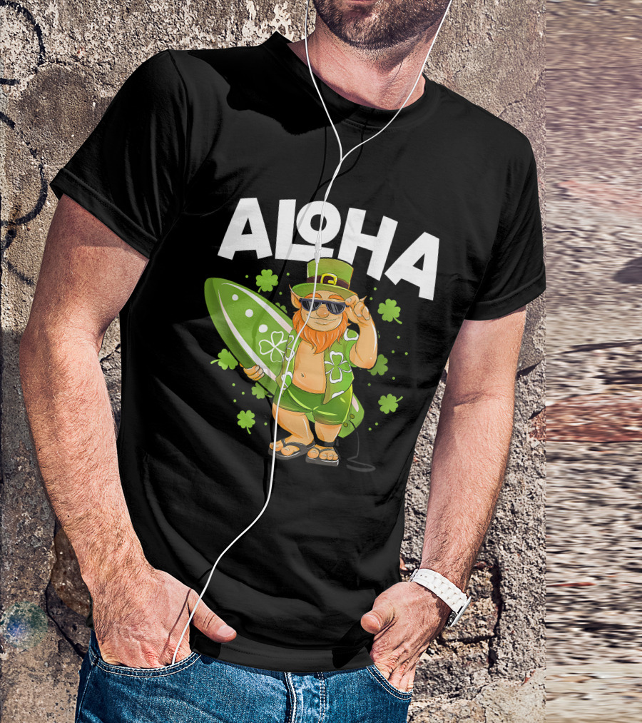 Aloha Leprechaun St Patrick Clover Surf Hawaii T-Shirt