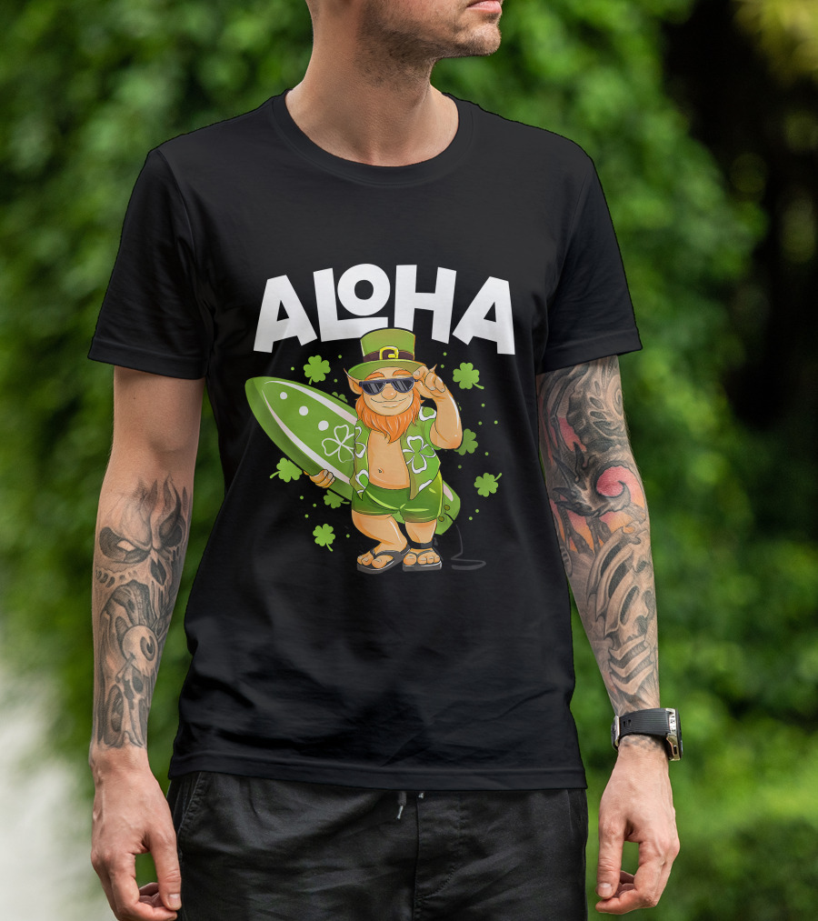 Aloha Leprechaun St Patrick Clover Surf Hawaii T-Shirt