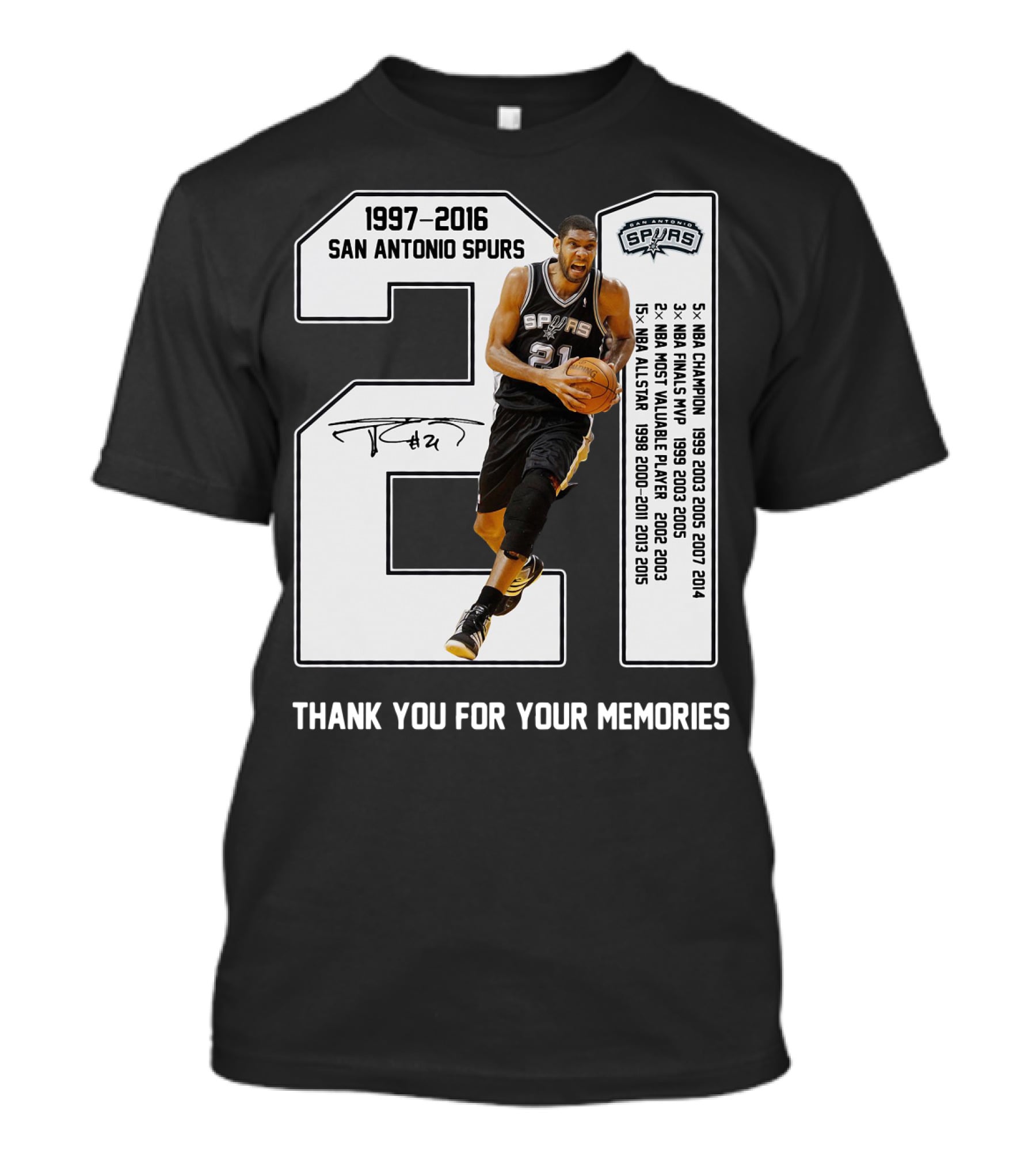 1997-2016 San Antonio Spurs 21 Thank You For Your Memories T-Shirt