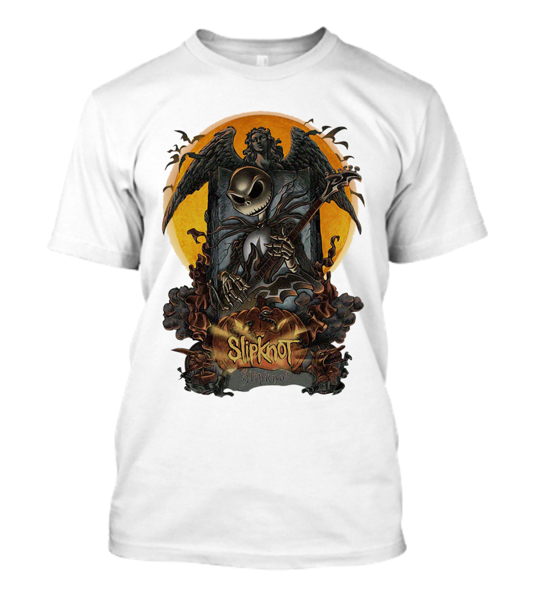 Jack Skellington Slipknot Guitar Angel Halloween Pumpkin Scene T-Shirt