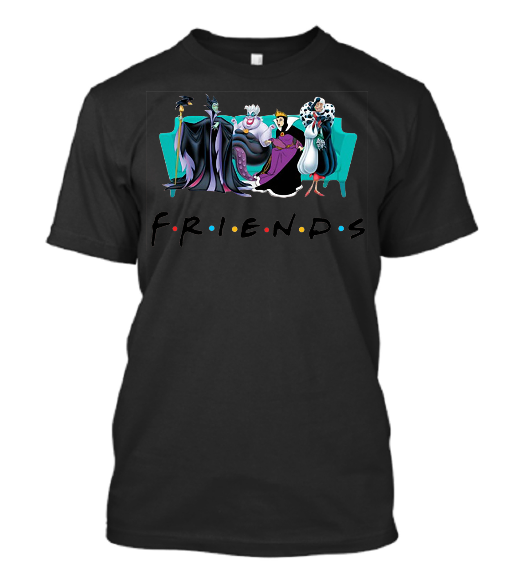 Disney Villains Friends Couch Maleficent Ursula Evil Queen Cruella De Vil T-Shirt