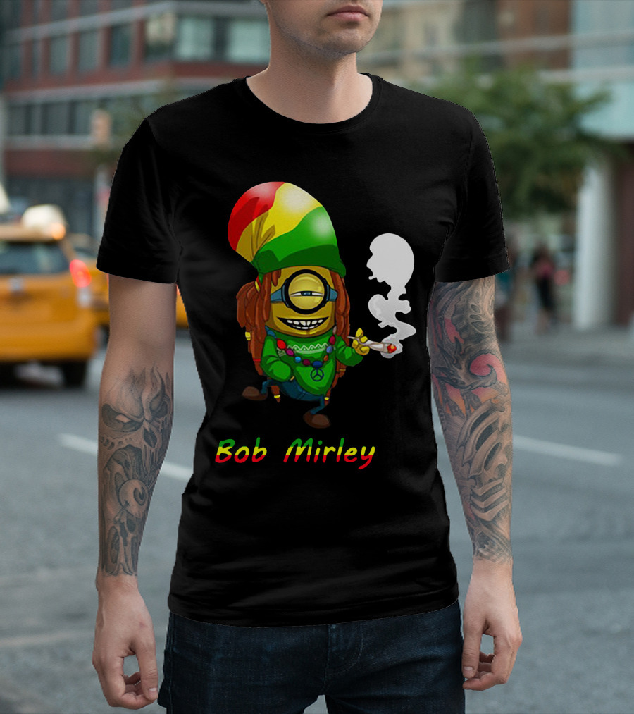 Bob Mirley Minion With Rasta Colors Smoking And Peace Necklace T-Shirt