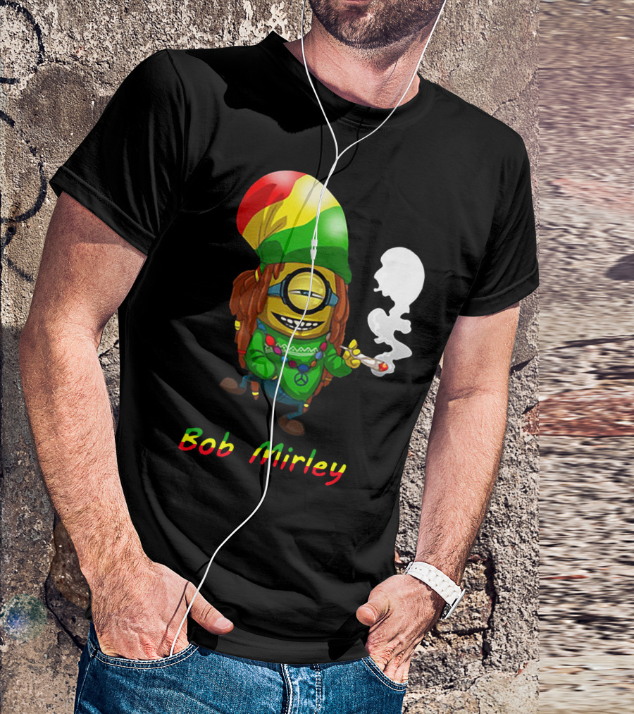 Bob Mirley Minion With Rasta Colors Smoking And Peace Necklace T-Shirt