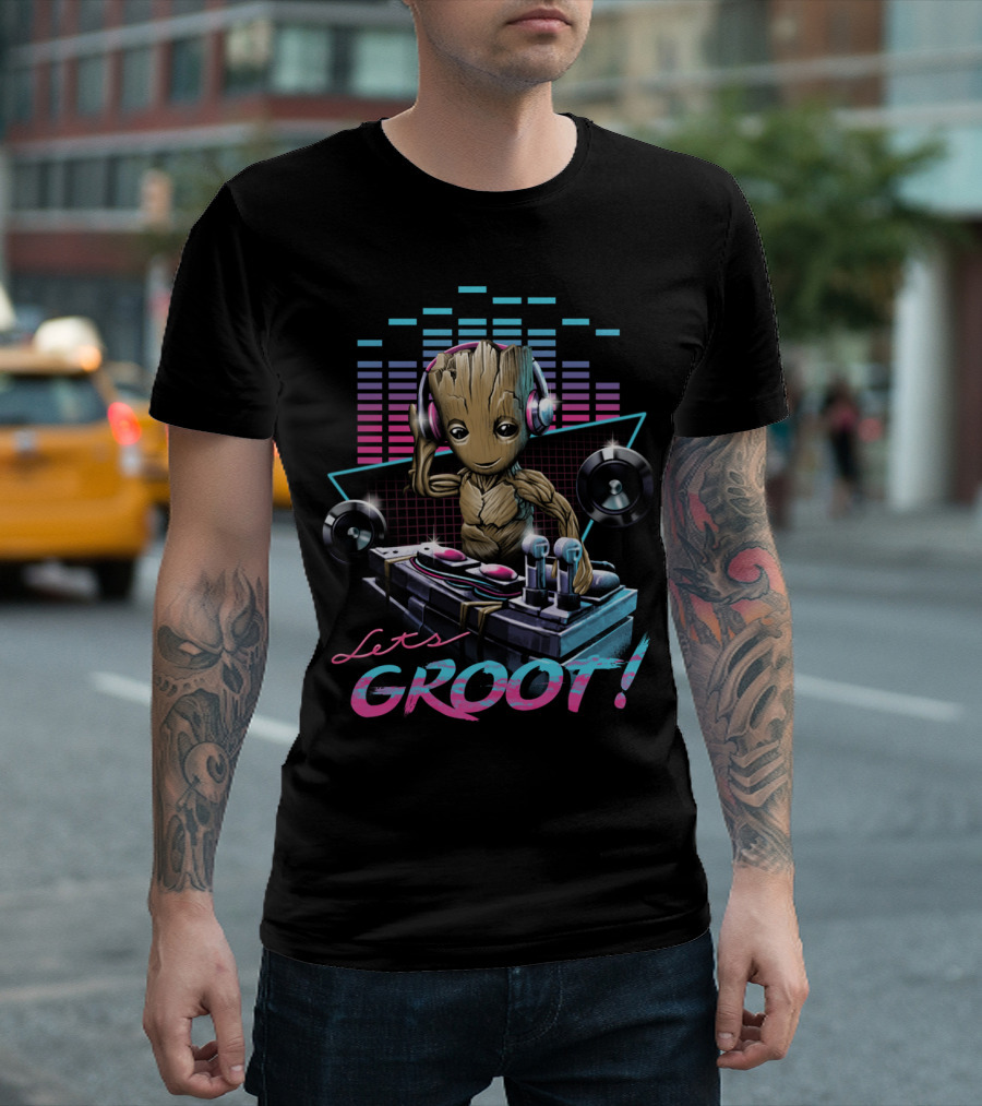 Let's Groot DJ Mixing Groot With Headphones Music Visuals T-Shirt