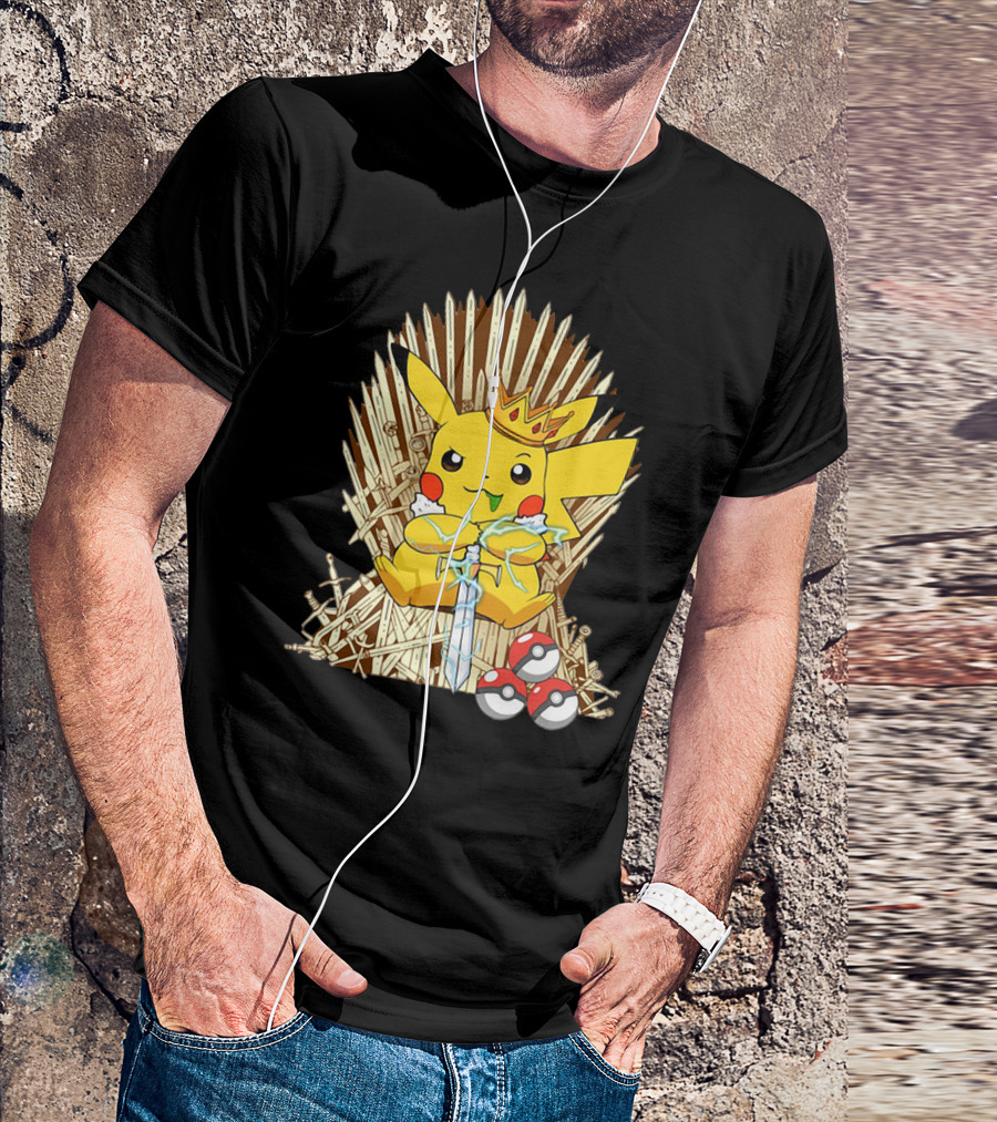 Pikachu Throne King With Sword And Pokeballs Game Of Thrones Style T-Shirt
