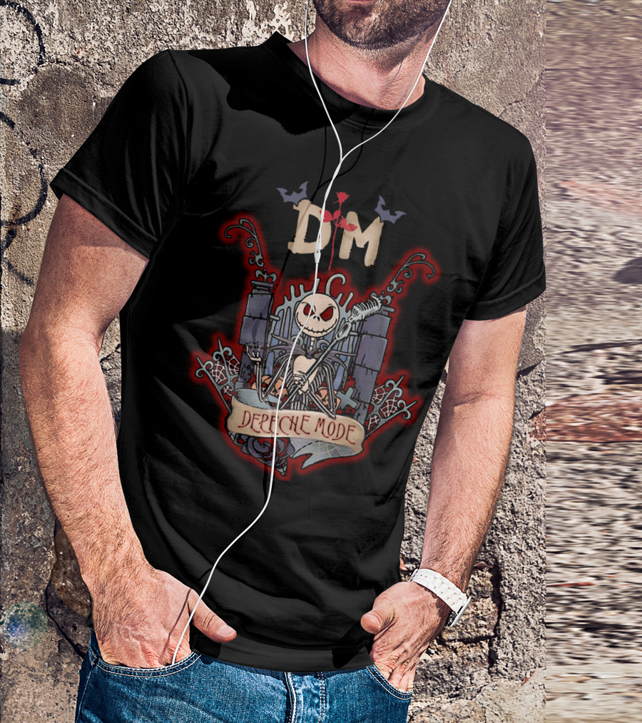 Halloween Jack Skellington DM Depeche Mode Graveyard Mic Bat Roses T-Shirt