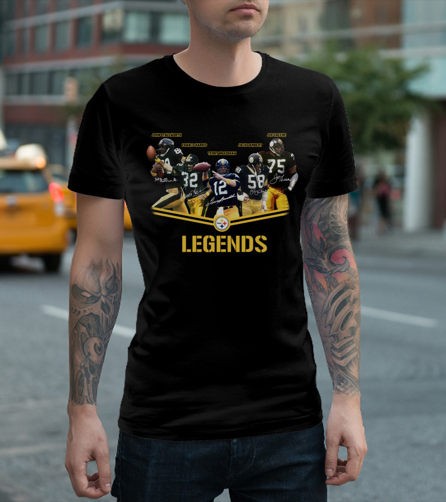 Legends John Stallworth Franco Harris Terry Bradshaw Jack Lambert Joe Greene Pittsburgh Steelers T-Shirt