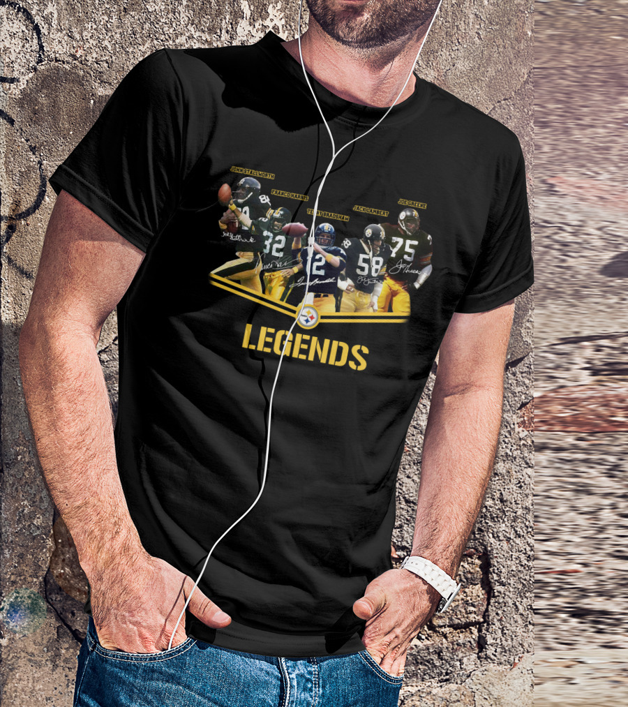 Legends John Stallworth Franco Harris Terry Bradshaw Jack Lambert Joe Greene Pittsburgh Steelers T-Shirt