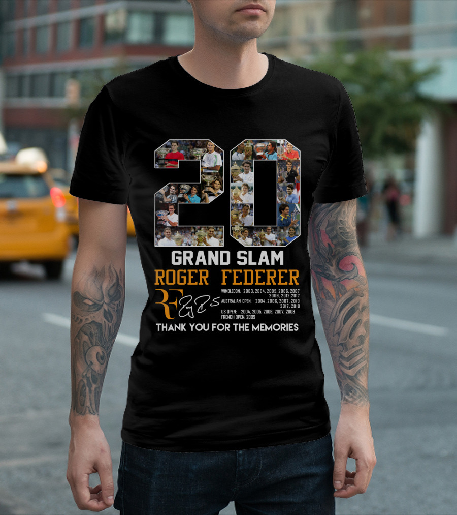 20 Grand Slam Roger Federer Wimbledon Australian US French Open Thank You for the Memories T-Shirt