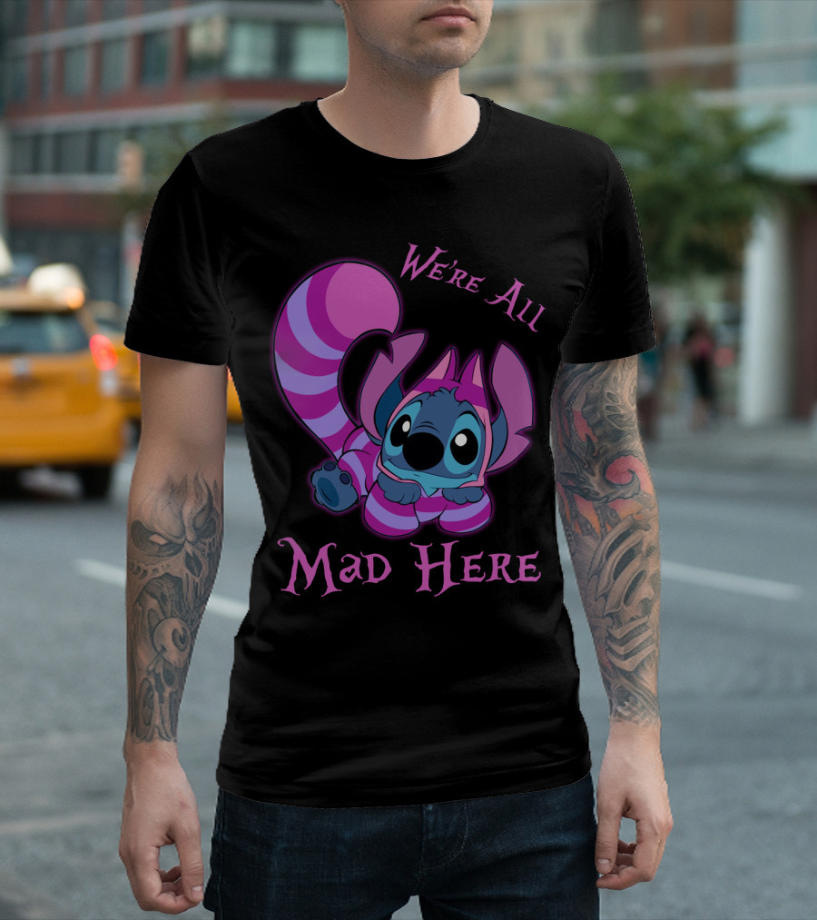 Stitch and Cheshire Cat We're All Mad Here Crossover T-Shirt
