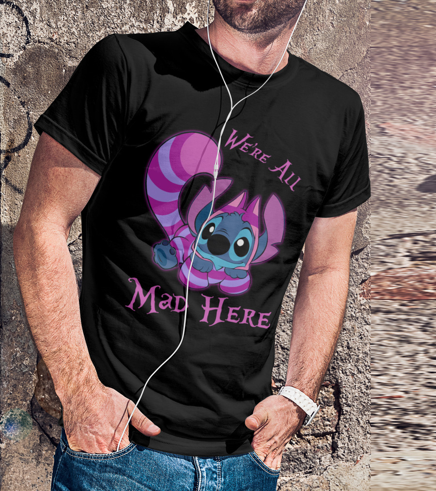 Stitch And Cheshire Cat We're All Mad Here Crossover T-Shirt