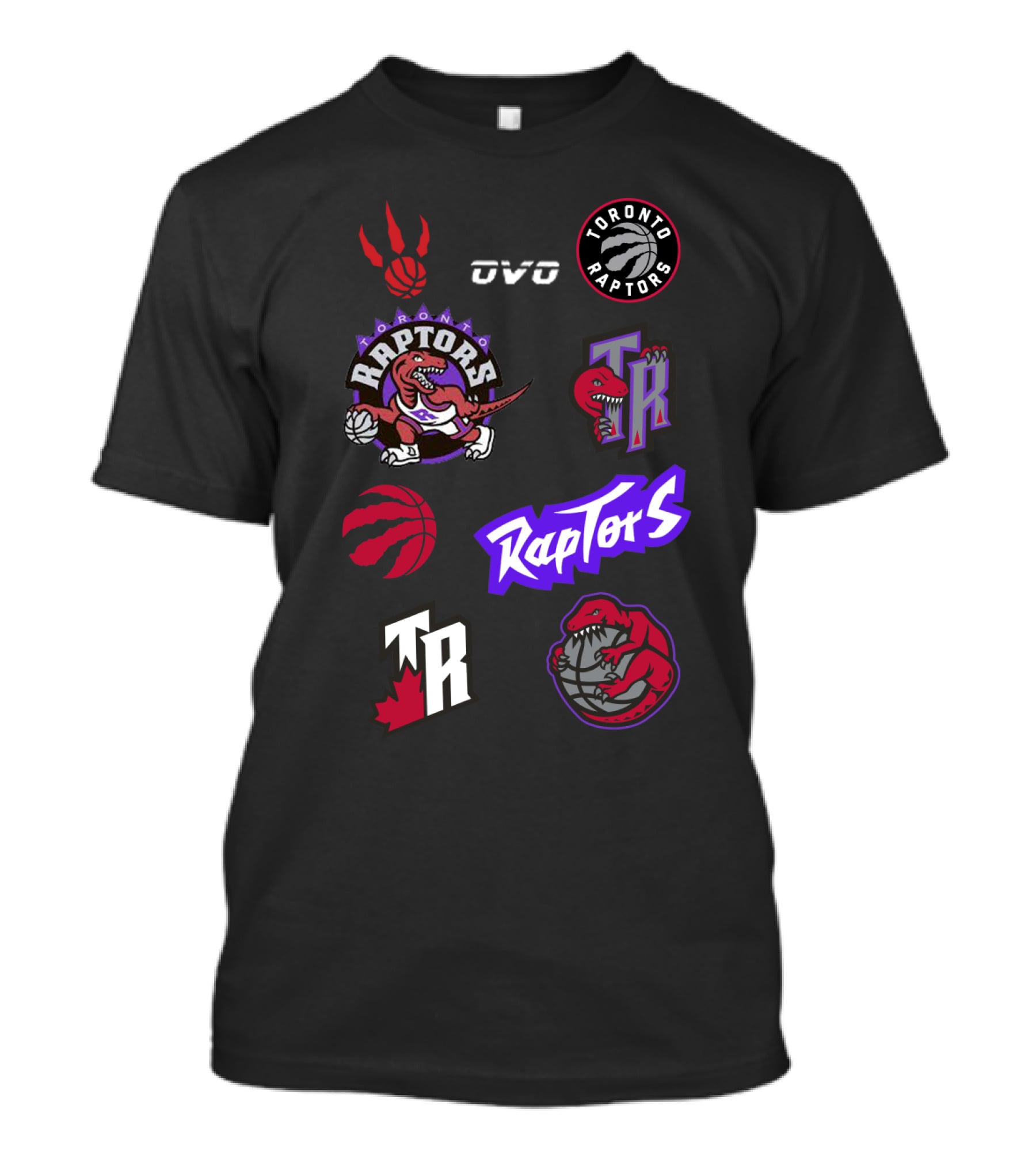 Toronto Raptors Logos Collection Including OVO Partnership And Dinosaur Iconography T-Shirt