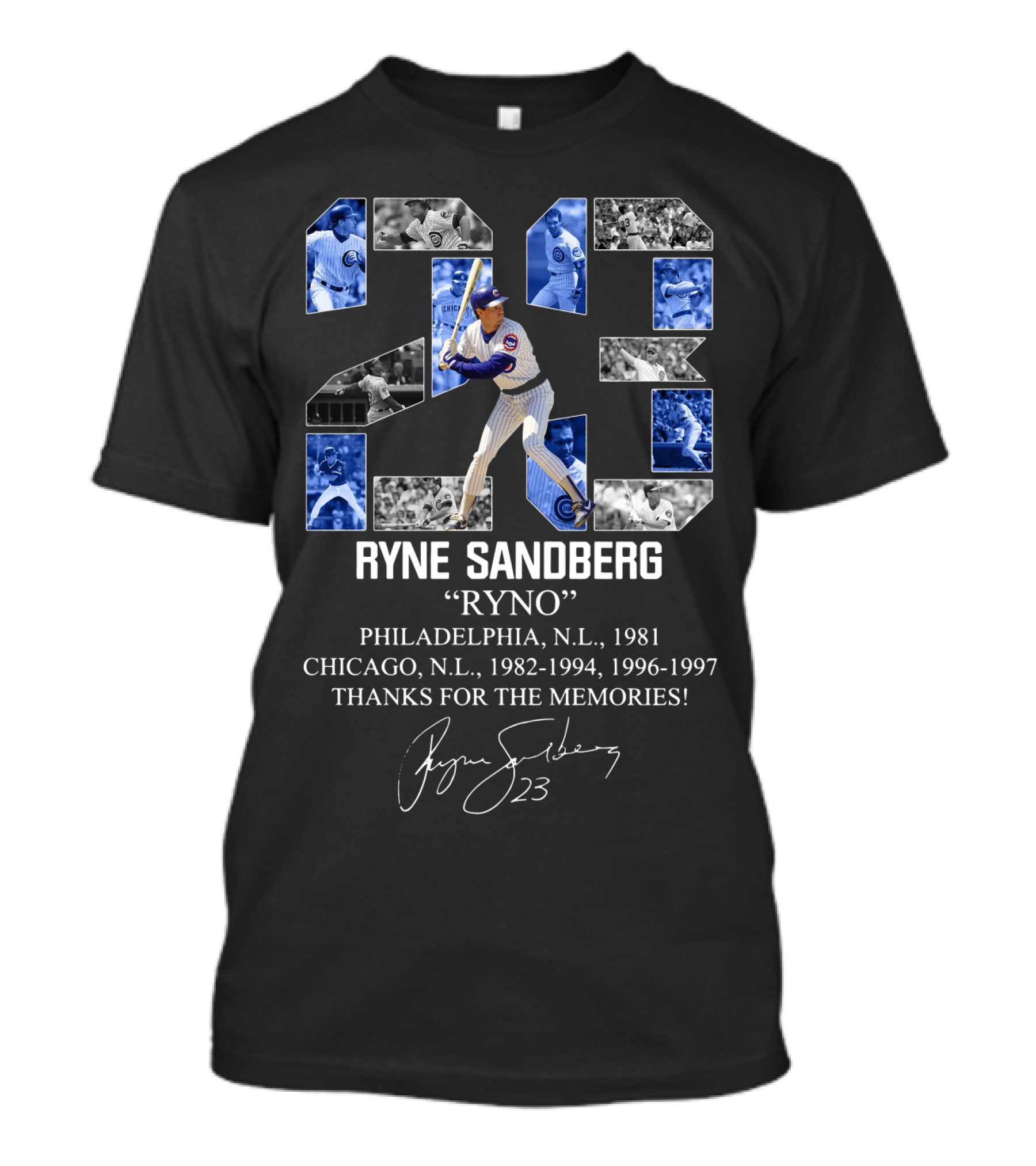 Ryne Sandberg Ryno 23 Thanks For The Memories Philadelphia Chicago Cubs Baseball Career Highlights T-Shirt