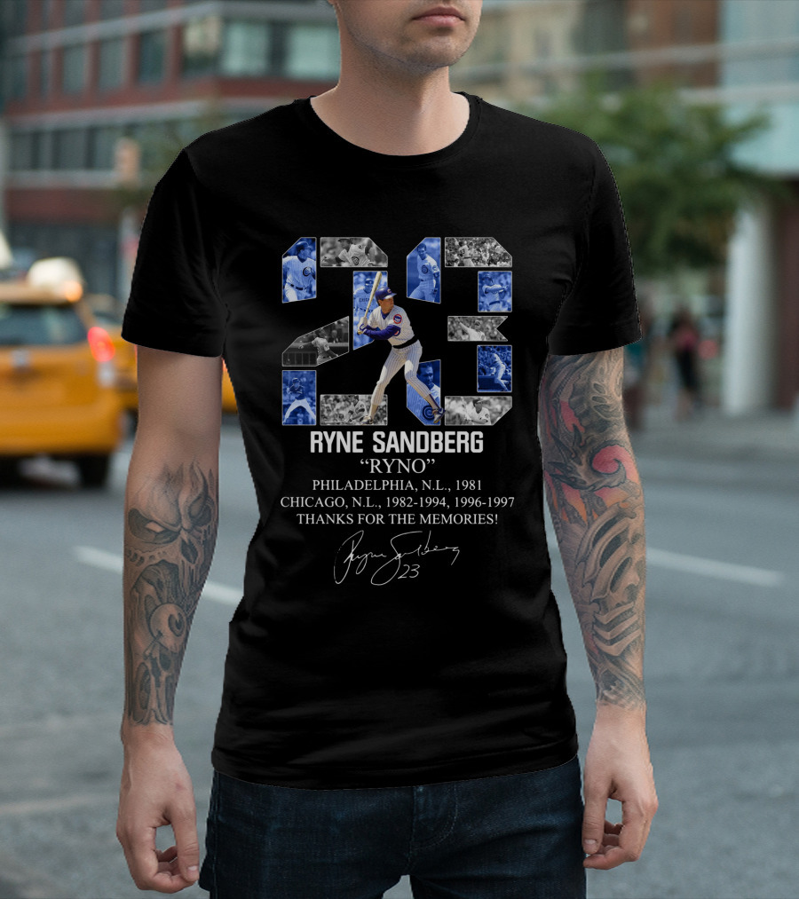 Ryne Sandberg Ryno 23 Thanks for the Memories Philadelphia Chicago Cubs Baseball Career Highlights T-Shirt