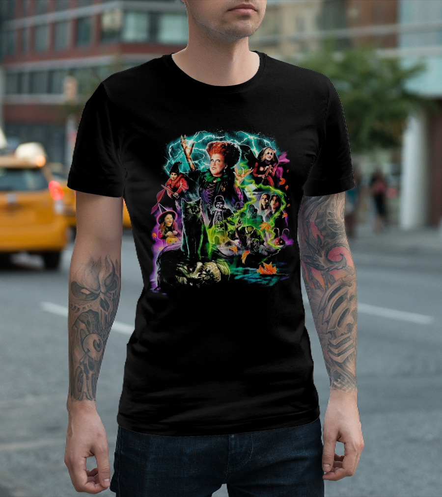 Hocus Pocus Movie Characters Halloween Magic with Witches and Black Cat T-Shirt