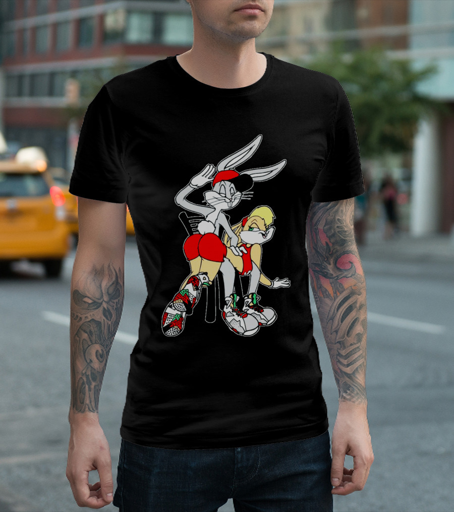 Bugs Bunny And Lola Bunny Red Outfit Sneakers Black T-Shirt