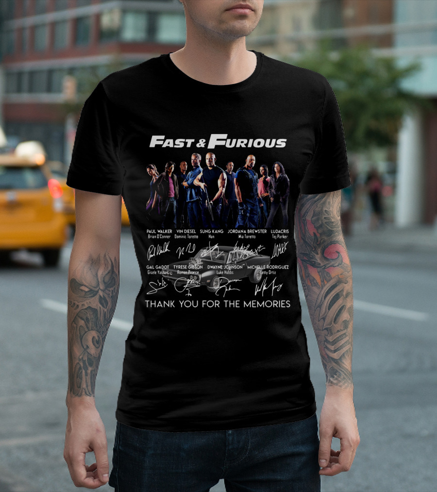 Fast And Furious Cast Signatures Thank You For The Memories T-Shirt