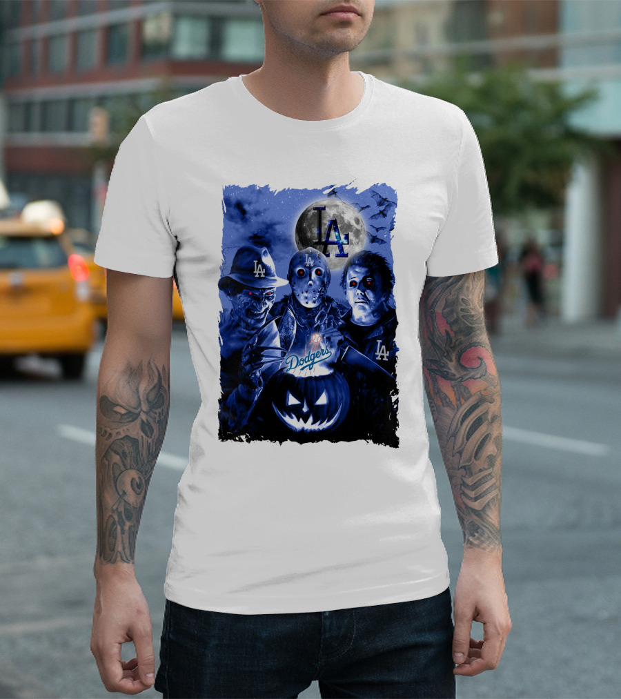 Los Angeles Dodgers Horror Icons Halloween Moon T-Shirt