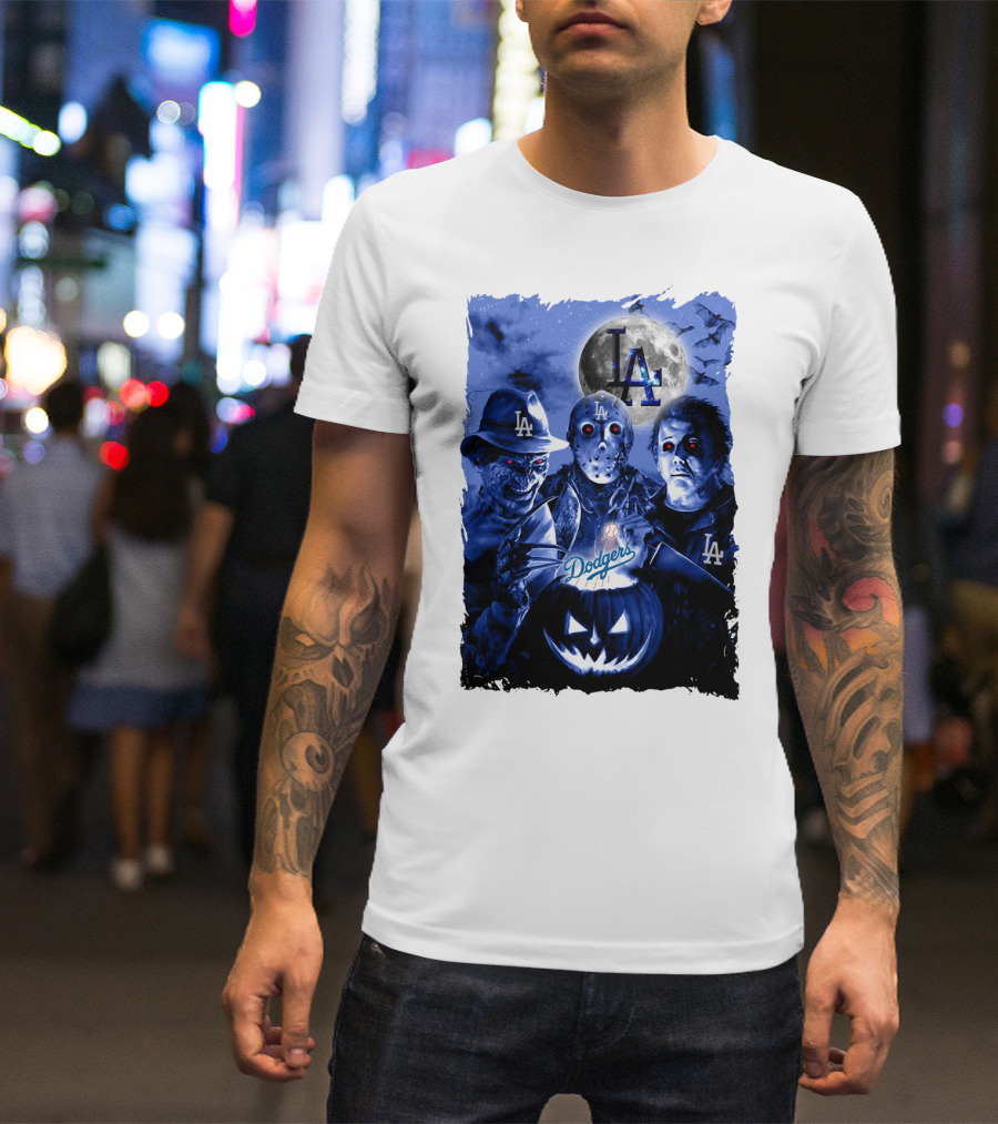 Los Angeles Dodgers Horror Icons Halloween Moon T-Shirt