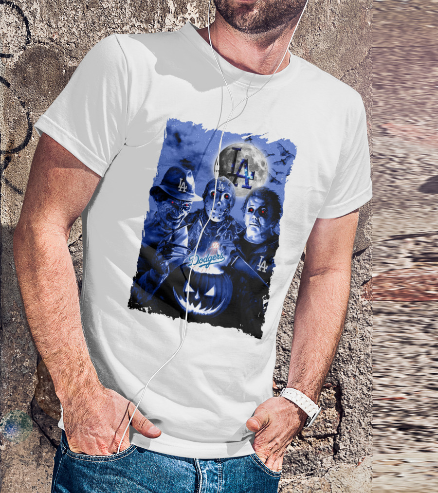 Los Angeles Dodgers Horror Icons Halloween Moon T-Shirt