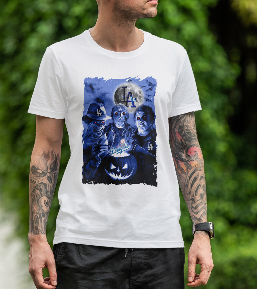 Los Angeles Dodgers Horror Icons Halloween Moon T-Shirt