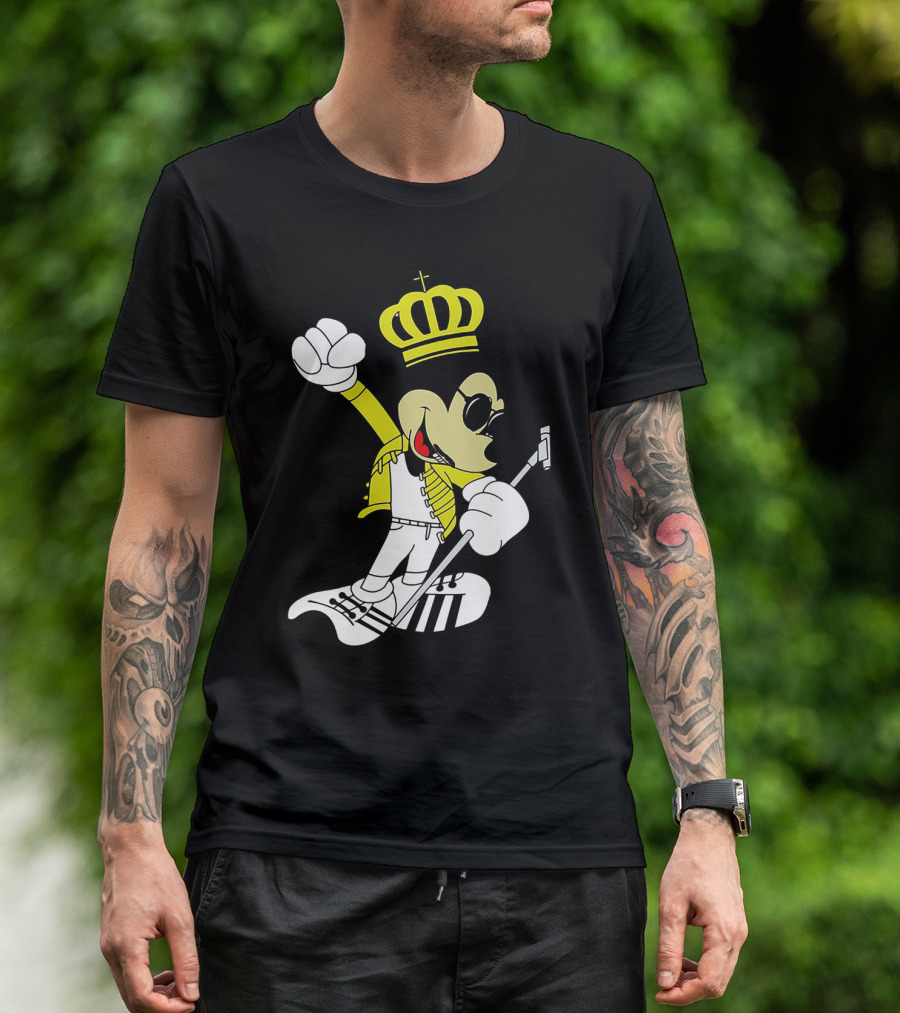 Freddie Mercury Mickey Mouse Crown Pose With Microphone T-Shirt