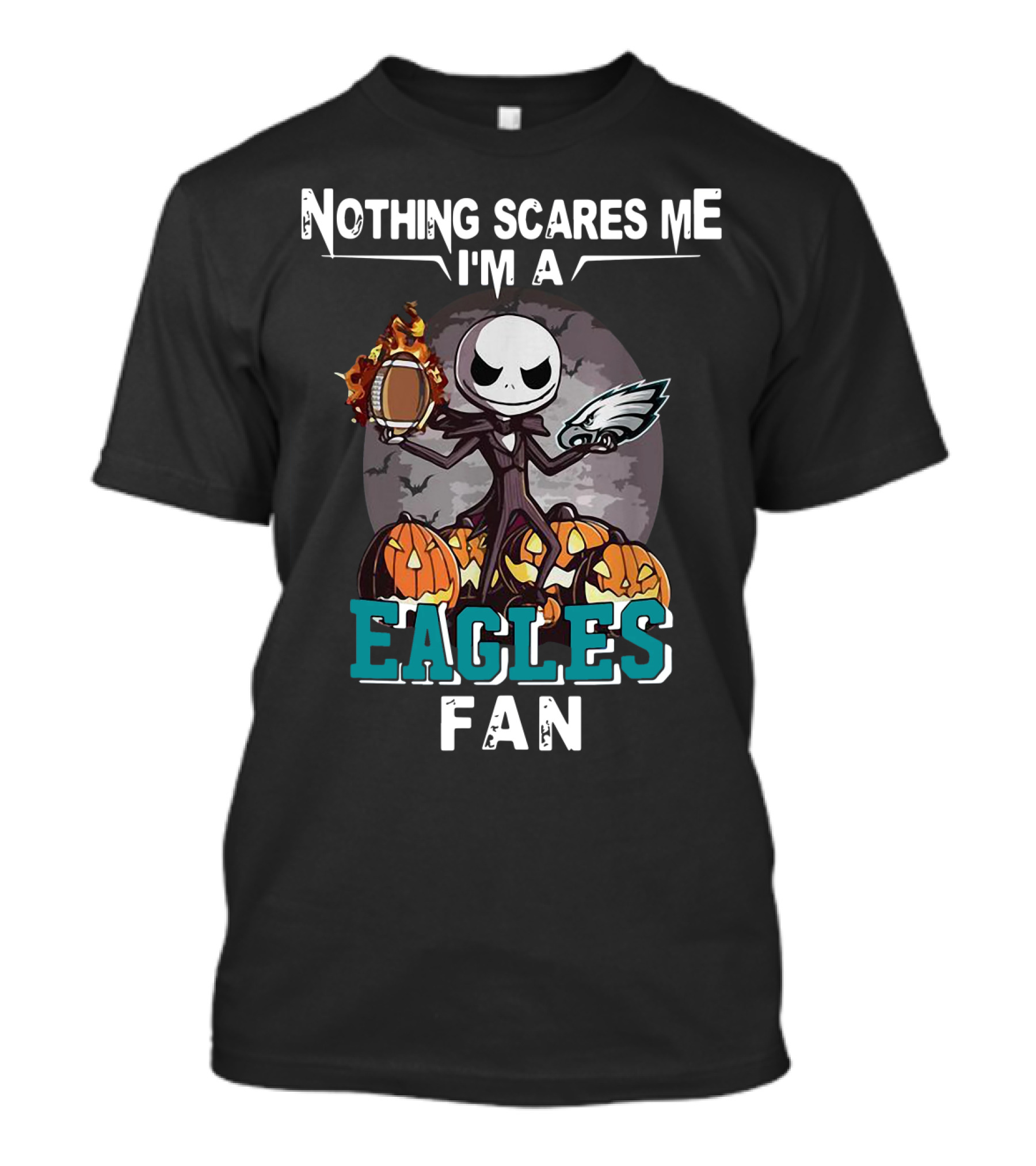 Nothing Scares Me I'm A Eagles Fan Jack Skellington Pumpkins T-Shirt